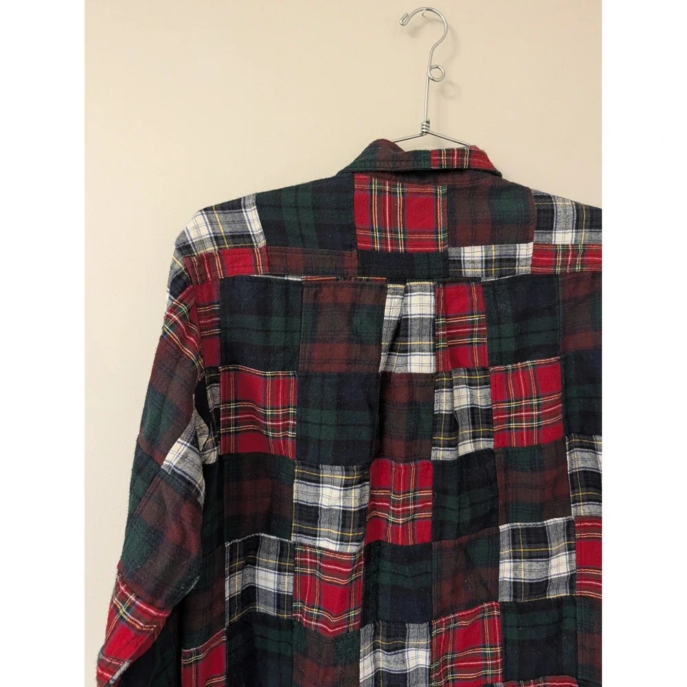 LL Bean‎ Mens Patchwork Madras Plaid Flannel Shirt Long Sleeve Holiday Christmas